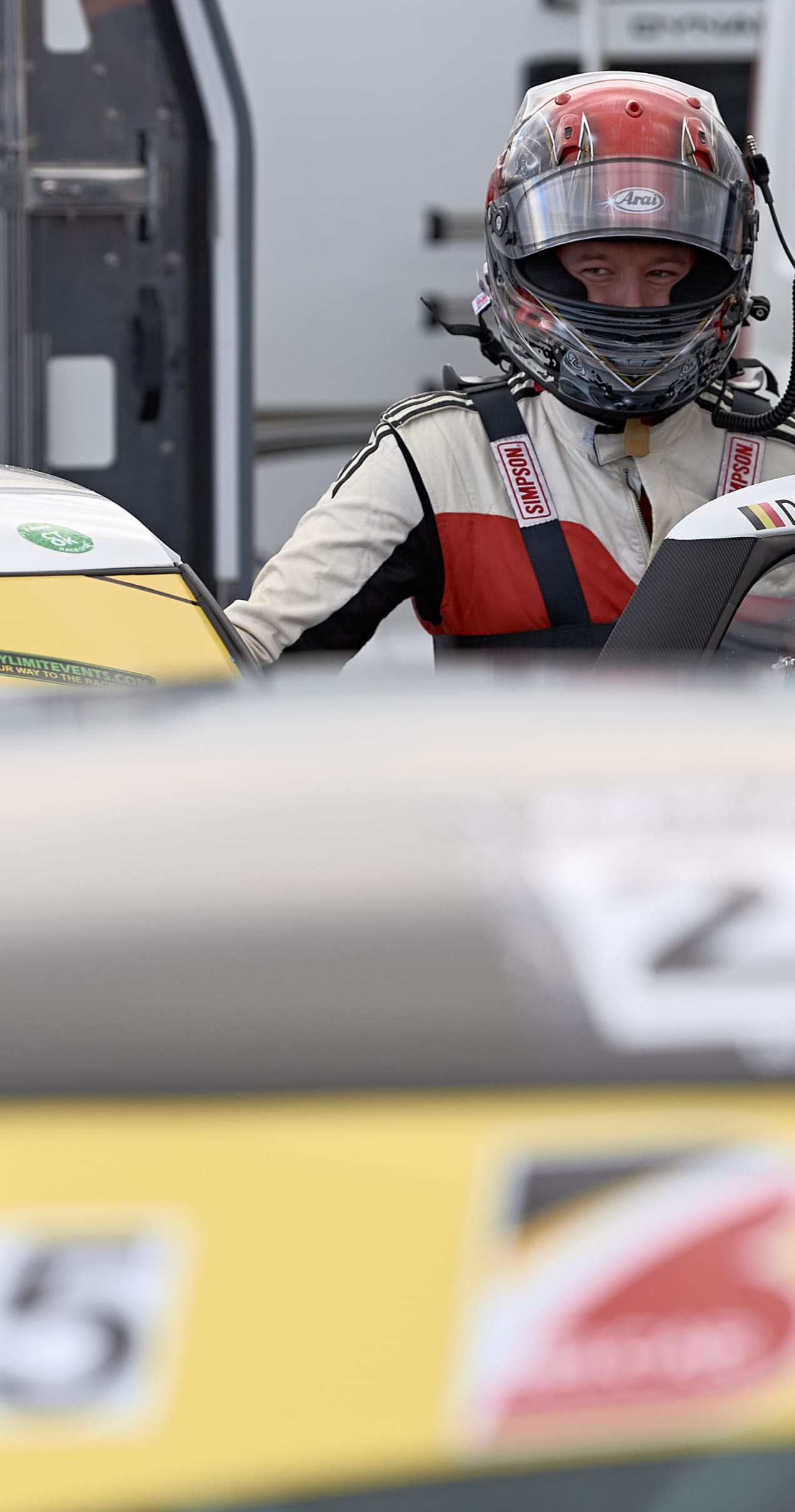 Race driver in car